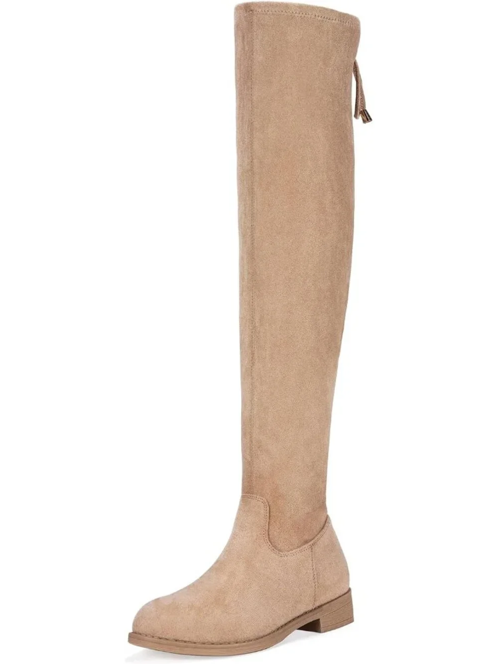 Women's Sand Synthetic Suede Side Zipper Flat Heel Stretch Over The Knee Boots